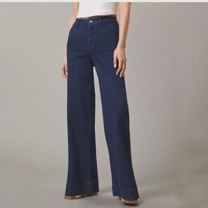 Anthropologie PILCRO The Skipper Wide-Leg Jeans Dark Blue Stretch Scandi Girl